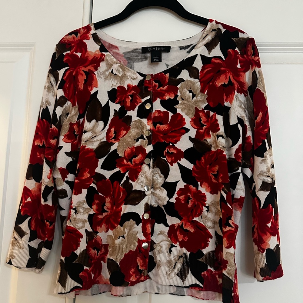 White House Black Market Floral Button-Up Cardigan